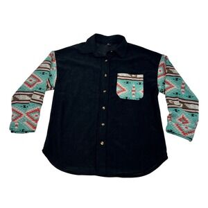 Unisex Corduroy Aztec Print Long Sleeve Button Down Shirt Western Casual